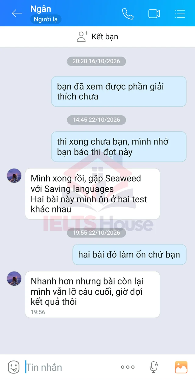 Ảnh feedback 20 trong bộ sưu tập IELTS House