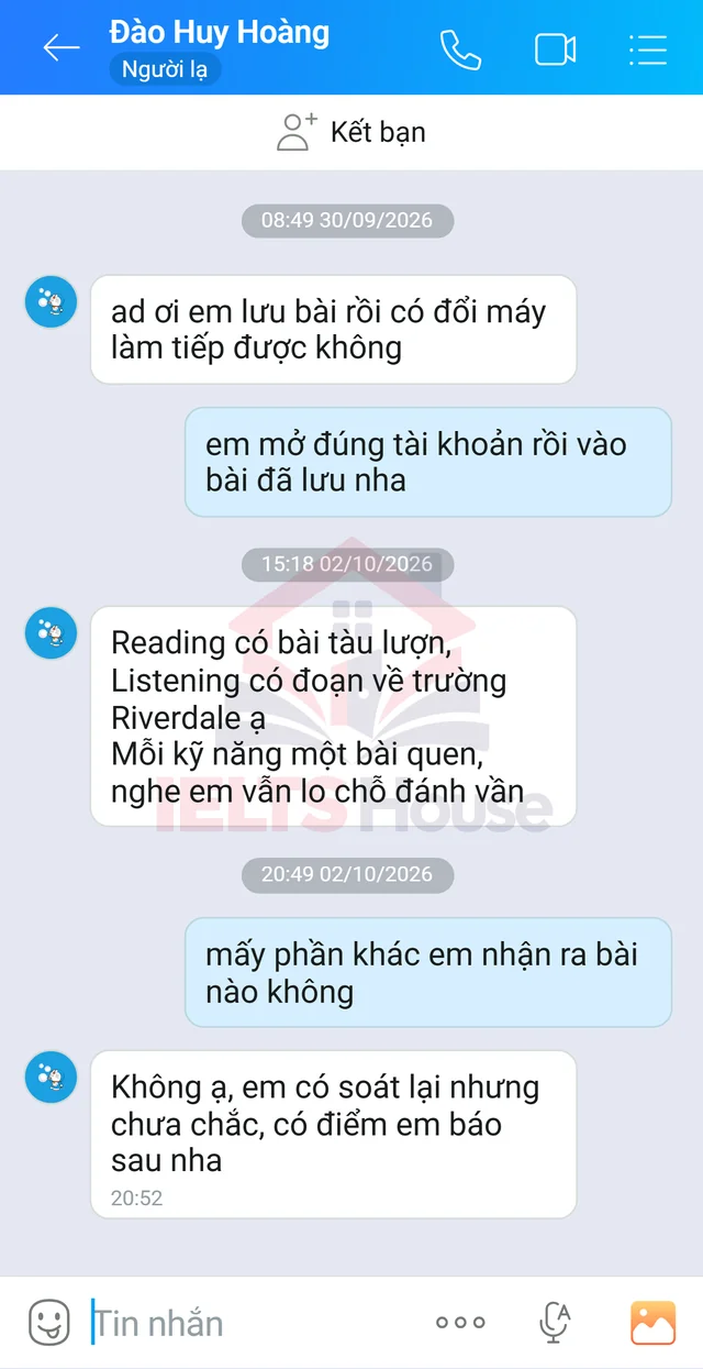 Ảnh feedback 72 trong bộ sưu tập IELTS House