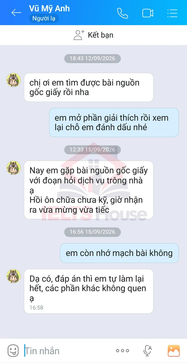 Ảnh feedback 77 trong bộ sưu tập IELTS House