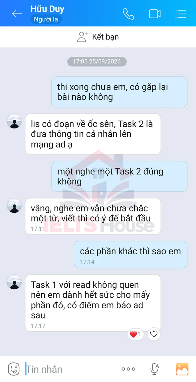 Ảnh feedback 107 trong bộ sưu tập IELTS House