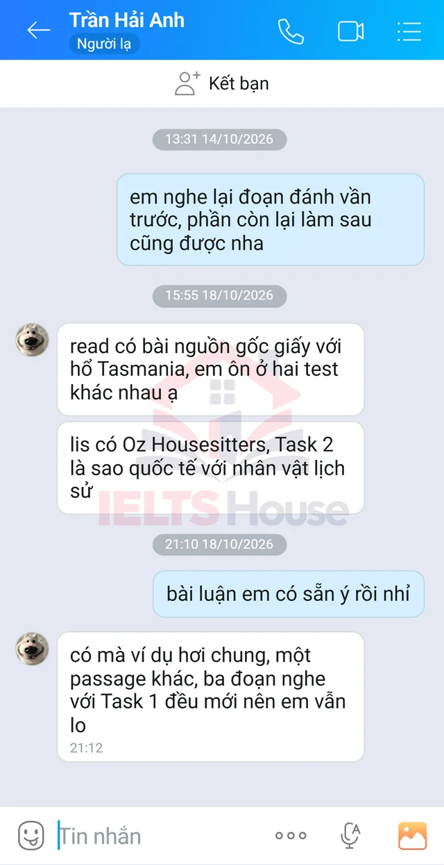 Ảnh feedback 120 trong bộ sưu tập IELTS House